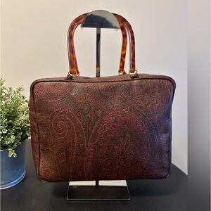 Vintage Etro Milano Handbag with Tortoiseshell  Handles. Classic Paisley Print